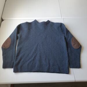 Line Of Trade Sweater Mens Large Blue Wool Blend Crewneck Elbow Patch Pullover